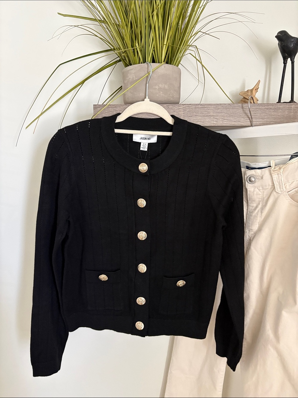 Jason Wu Black Knit Cardigan with Gold Buttons